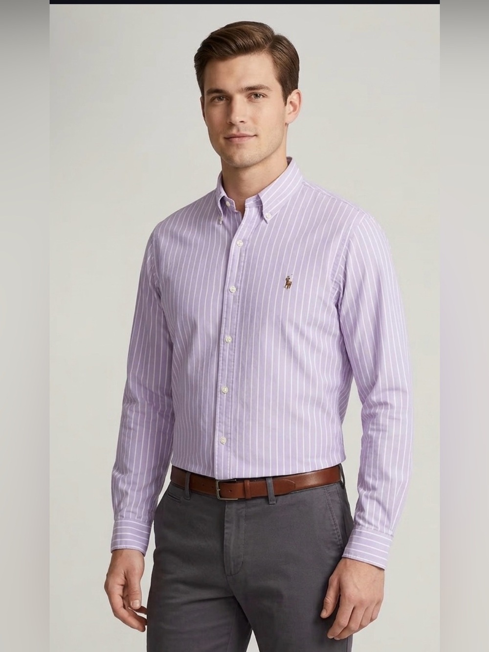 Polo Ralph Lauren Men’s Custom Fit Striped Oxford Shirt Purple White | Size XL